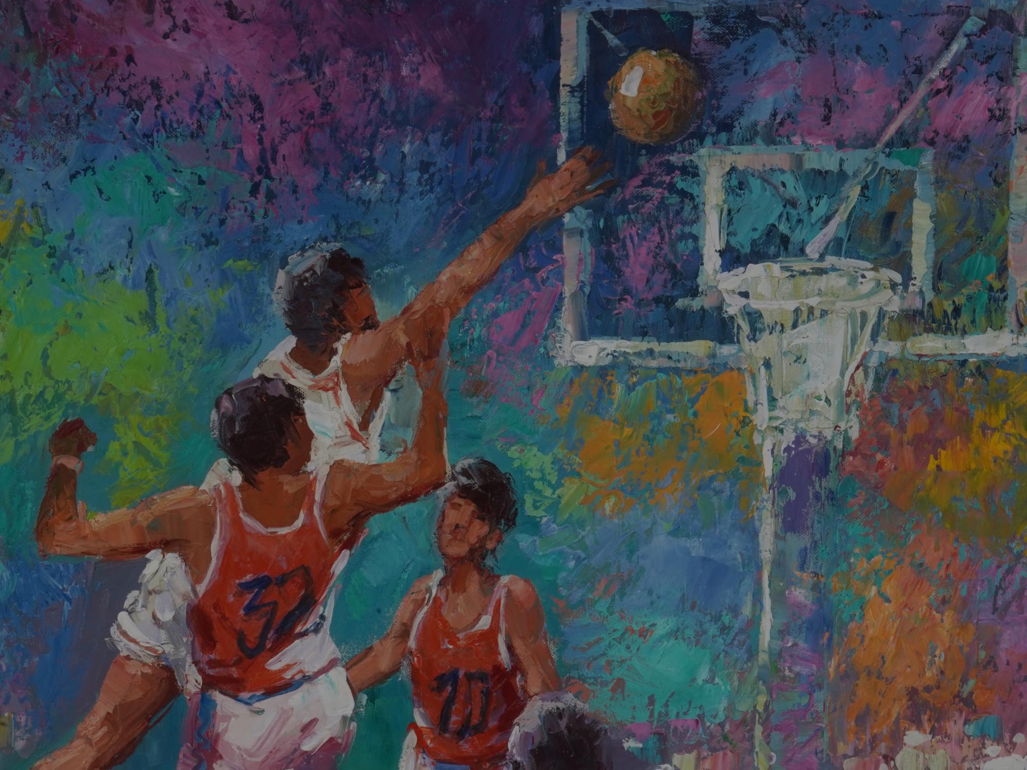 MID CENTURY BASKETBALL PAINTING BY JOHN MANOL PIC-2